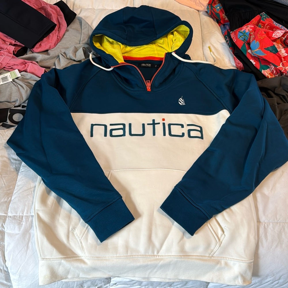 Men’s Nautical pull over hooded sweatshirt size large